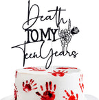 Black Glitter Death to My Teen Years Cake Topper, Old English Gothic Birthday Décor, Funeral Farewell Sweet Youth Themed 20th Birthday Party Decorations Supplies