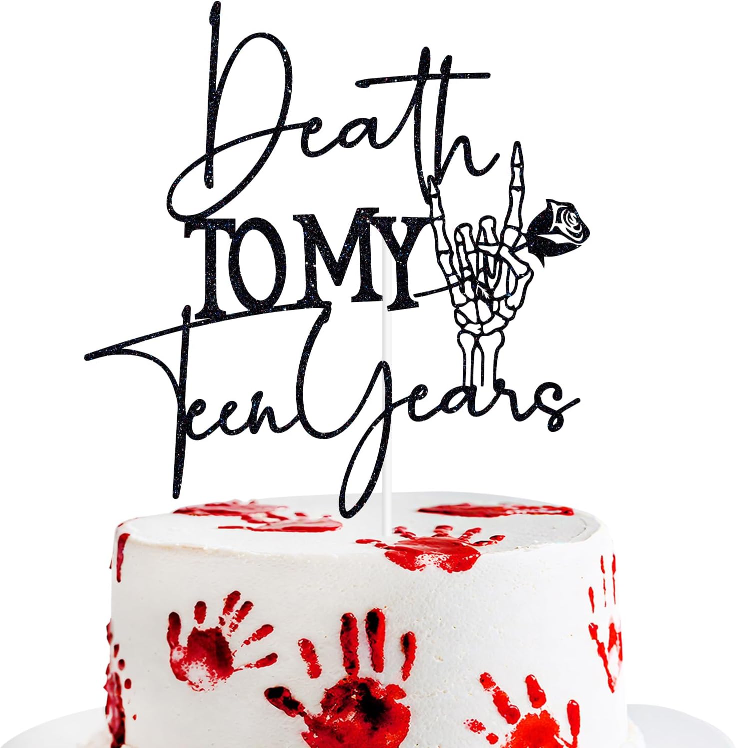 Black Glitter Death to My Teen Years Cake Topper, Old English Gothic Birthday Décor, Funeral Farewell Sweet Youth Themed 20th Birthday Party Decorations Supplies