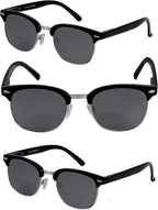 Mass Vision 'The Executive' 3 Pair of Classic Semi-Rimless Lightweight Bifocal Reading Unisex Sunglasses with Spring Hinges