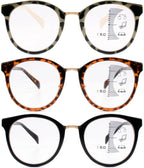 3 Pack Progressive Reading Glasses for Women Men Round Frame Multifocal Readers Fashion Metal Gasket Multi-Focus Glasses(Multicolor, +1.25)