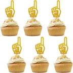 Set of 24 Foam Finger Cupcake Toppers, Number 1 Finger Cupcake Toppers, Gold Glitter Rugby Ball Party Cupcake Picks for Sport Themed Party Supplies
