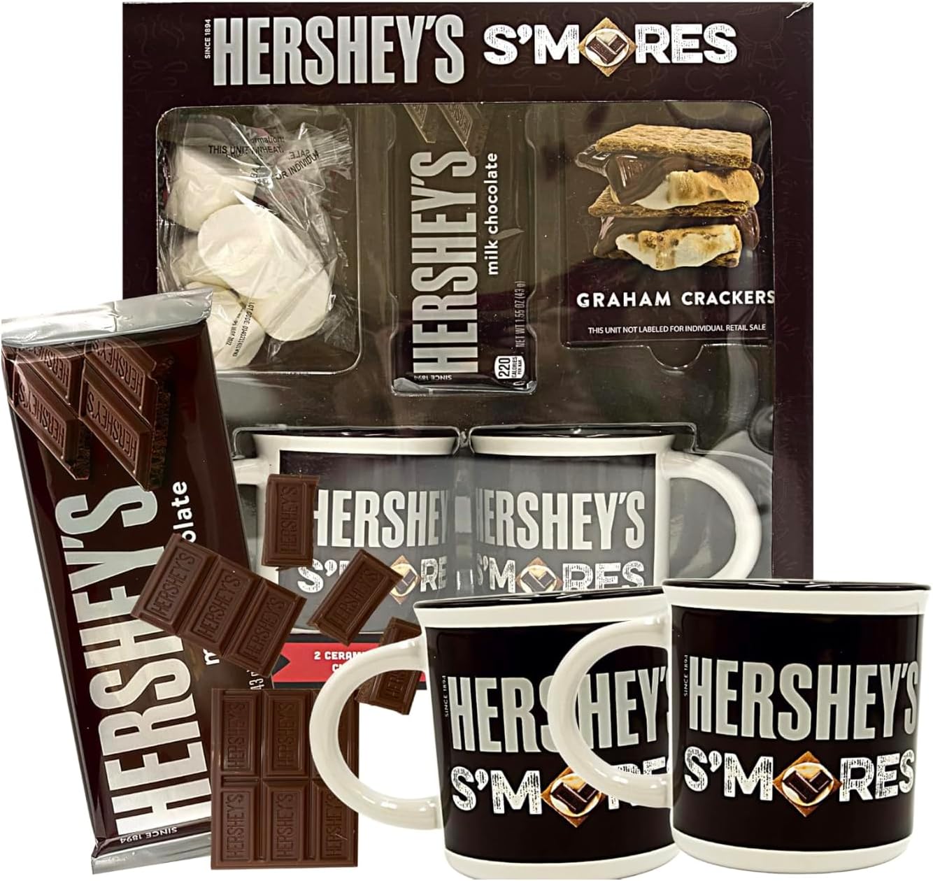 2025 S’mores Holiday Mug Gift Bundle – 2 Festive Mugs with Graham Crackers, Marshmallows & Chocolate Bar – Christmas Hot Cocoa Set
