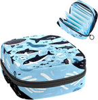 Sanitary Napkin Storage Bag,Period Bag,Cartoon Dolphin Fish Sea Black Blue,Sanitary Bags for Feminine Products
