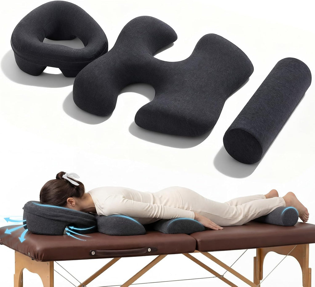 Foilswirl Breast Pillow, Massage Face Down Pillow and Footrest Set, Massage Bolster for Sleeping with Memory Foam Support & Non-Slip Bottom, Home Head, Chest and Foot Cushion for Spa, Bed(Dark Gray)