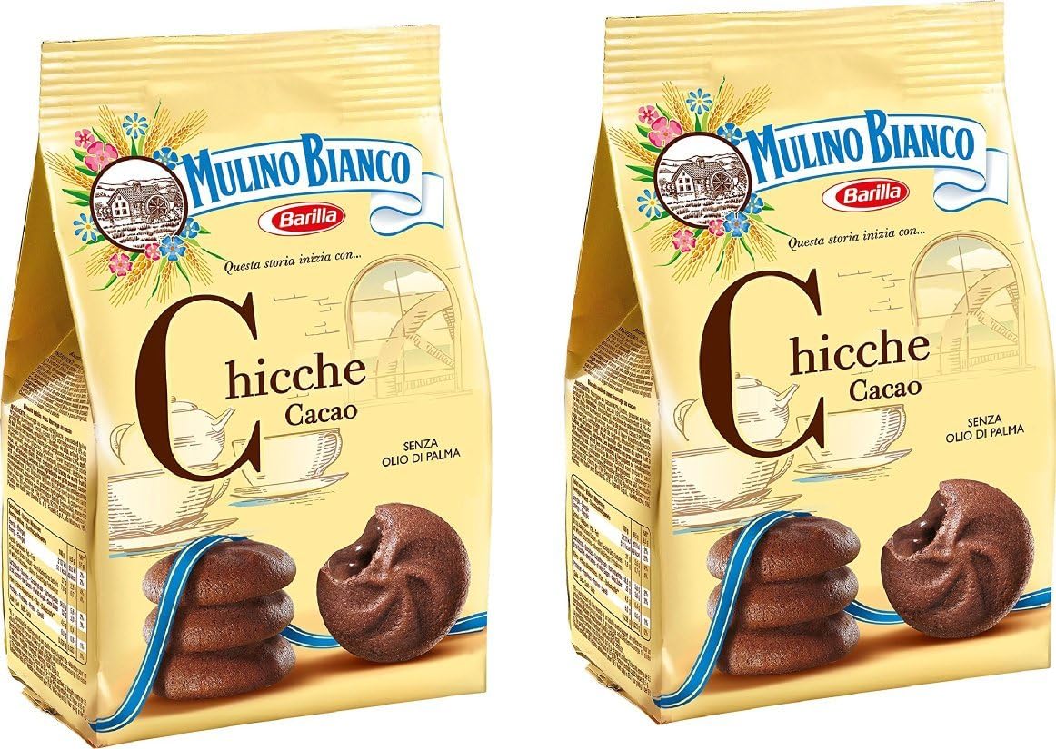 Mulino Bianco: "Chicche" Shortcake filled with cocoa cream - 7.05 Oz (200g) Pack of 2 [ Italian Import ]