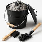 Mini Ash Bucket Kit with Lid, Shovel & Brush – 1.5Gallon Metal Fireplace Ash Can for Wood Stoves, Fire Pits & BBQ – Easy-Carry Wooden Handle, Heat-Resistant, Mess-Free Cleanup