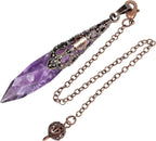 Rockcloud Natural Amethyst Dowsing Pendulum Chakra Crystal Point Pendant Pendulum for Divination Copper Wicca Balancing Meditation Kit