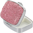 Pill Organizer Travel,Square Small Metal Pill Box Case,Compact Medicine Vitamin Container,Portable Pill Holder Bottle for Women(Pink)