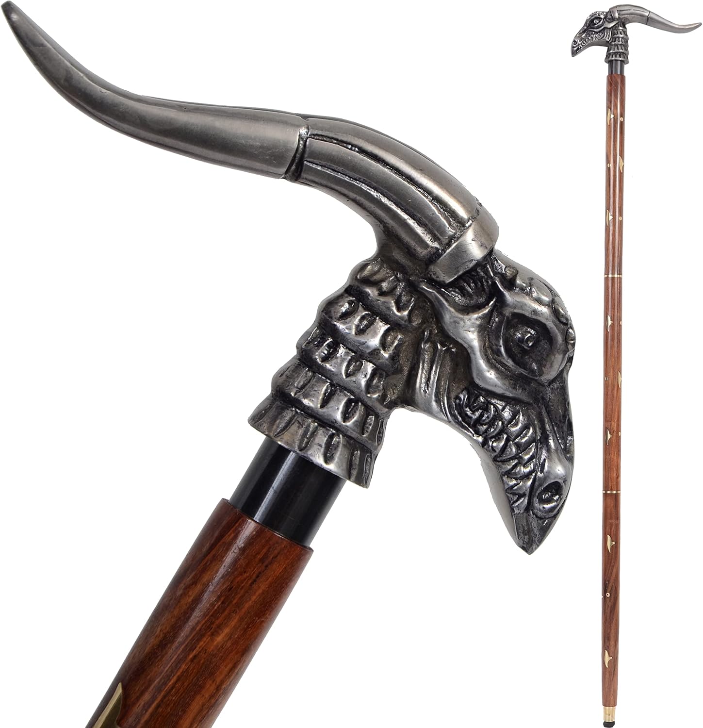 Dragon Head Walking Stick Wooden Shaft Walking Cane for Men Women Canes, Total Length 37 Inch