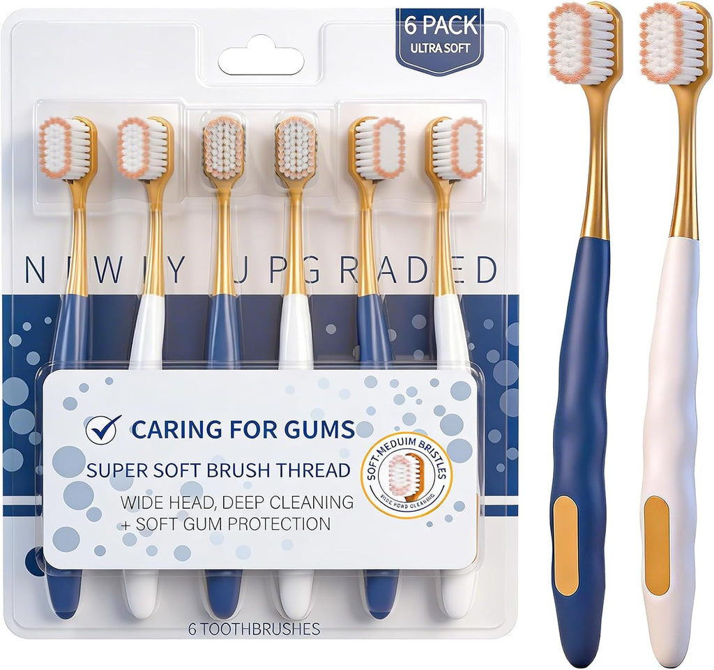 Adult Wide Head Soft Hair Toothbrush, Manual Toothbrush, Excellent Cleaning Effect for Large Head, Ultra Soft Brush Thread Can Gum-Friendly(6 Pack)