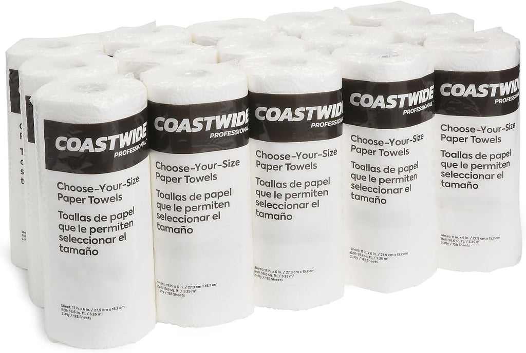 Choose-Your-Size Paper Towels, 2-Ply, White, 128 Sheets/Roll, 15 Rolls/Carton