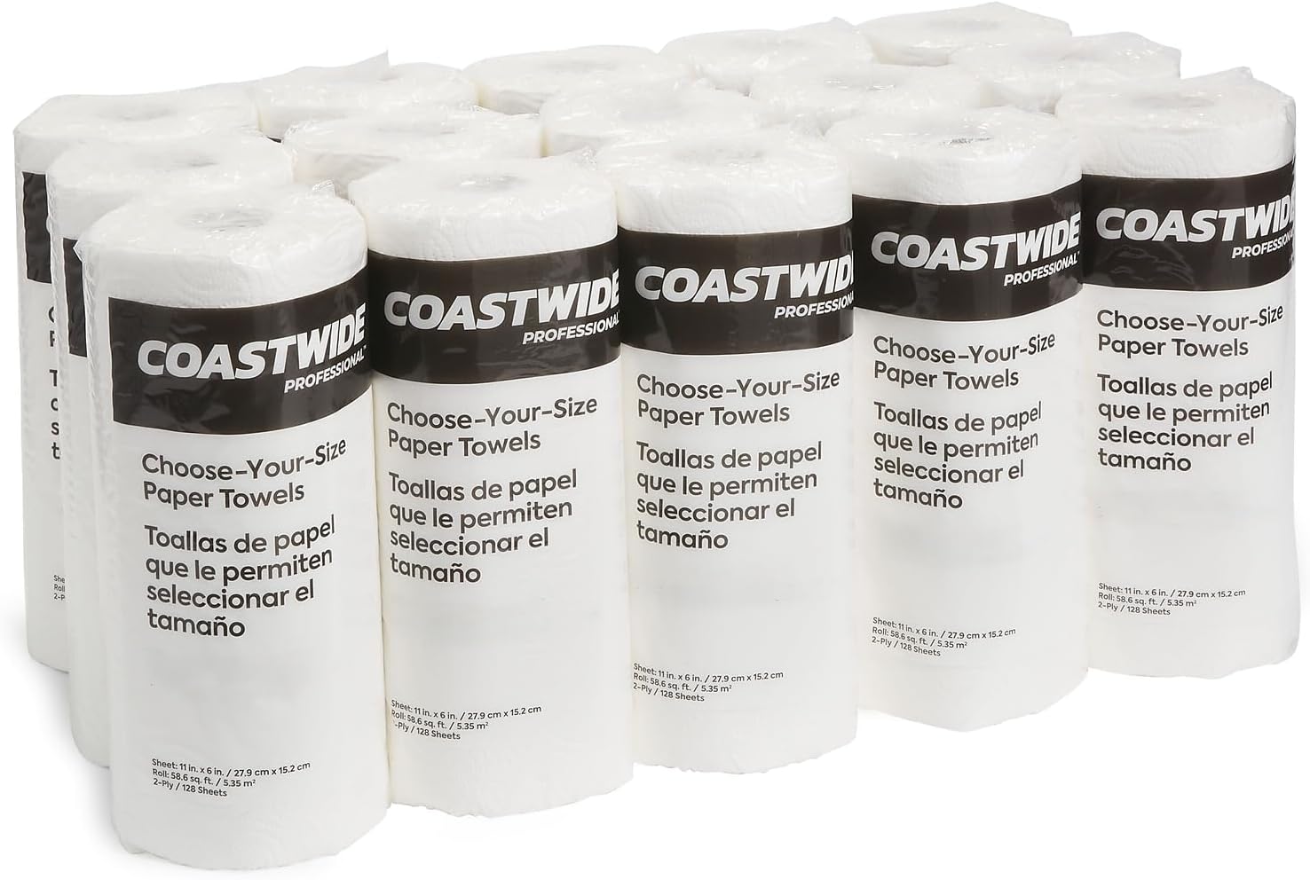 Choose-Your-Size Paper Towels, 2-Ply, White, 128 Sheets/Roll, 15 Rolls/Carton