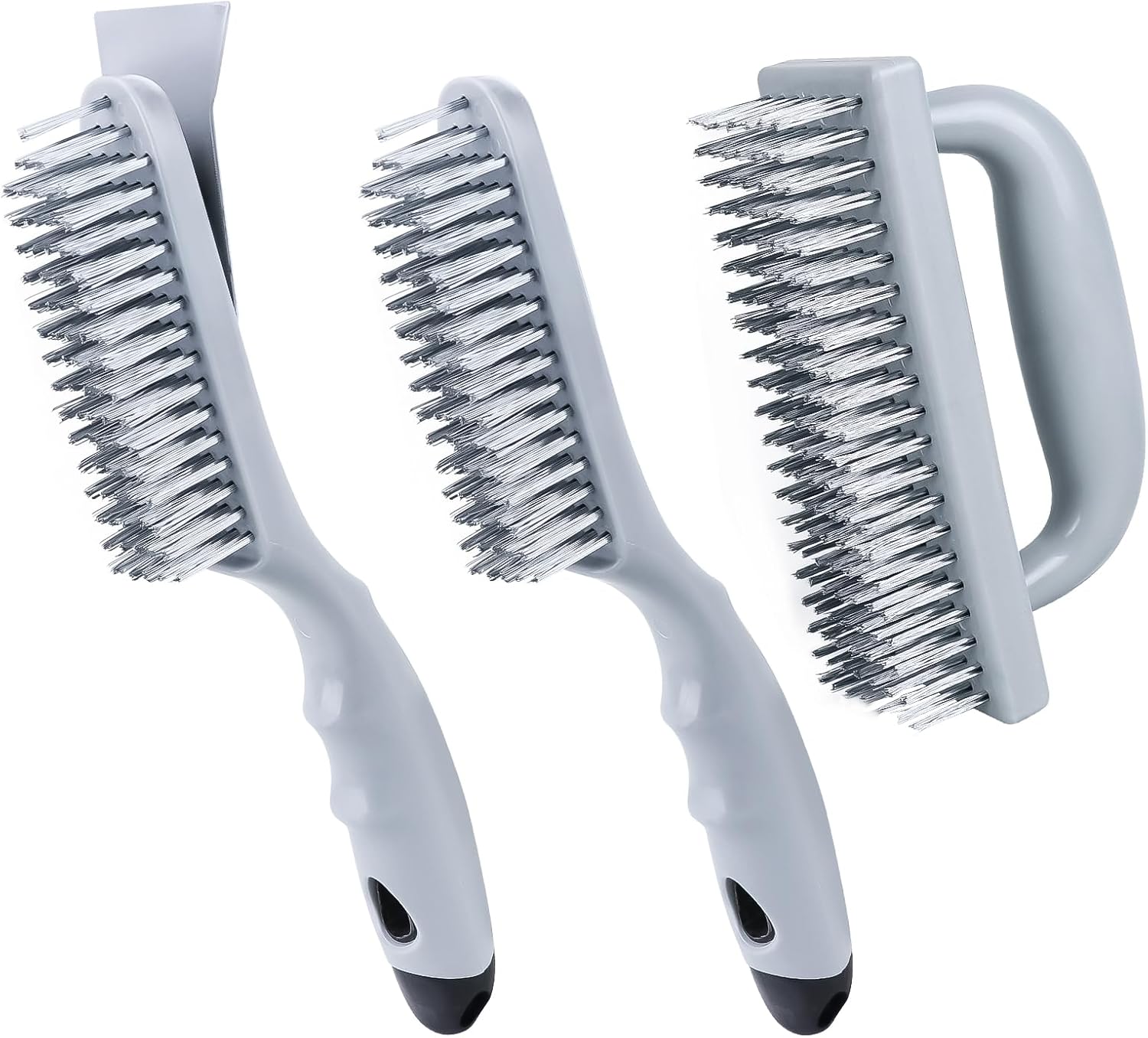 Stainless Steel Wire Brush Set 3Pcs,6.9" x 2.6"Size,144 Bundles of Bristles,Block Wire Brush with Strong Handle,for Cleaning Welding Slag & Rust,Dust and Paint Scrubbing
