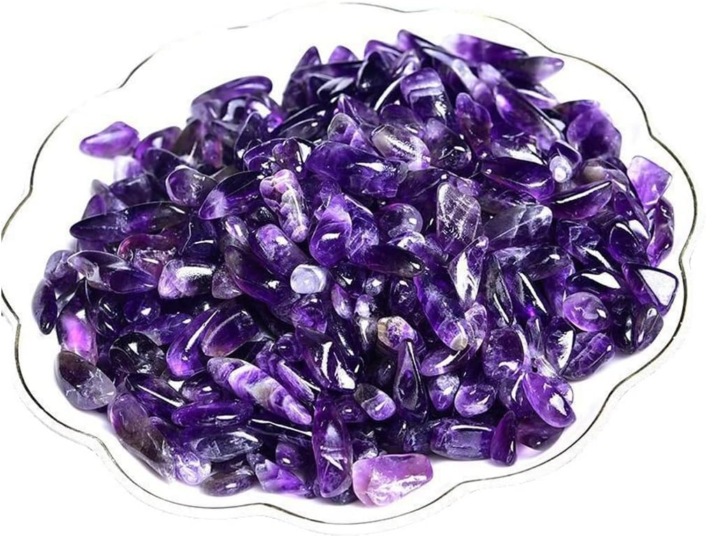 Natural Amethyst Tumbled Chips Crushed Crystal Stone, 7-9mm Polished Healing Crystal Chips Healing Reiki Crystal Jewelry Making Home Decoration
