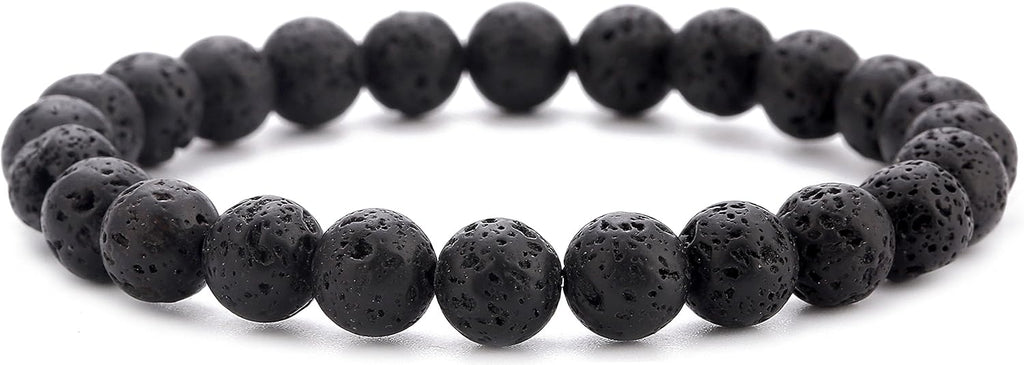 Men Women 8mm Natural Stone Lava Rock Diffuser Bracelet Elastic Yoga Agate Beads Bracelet Bangle