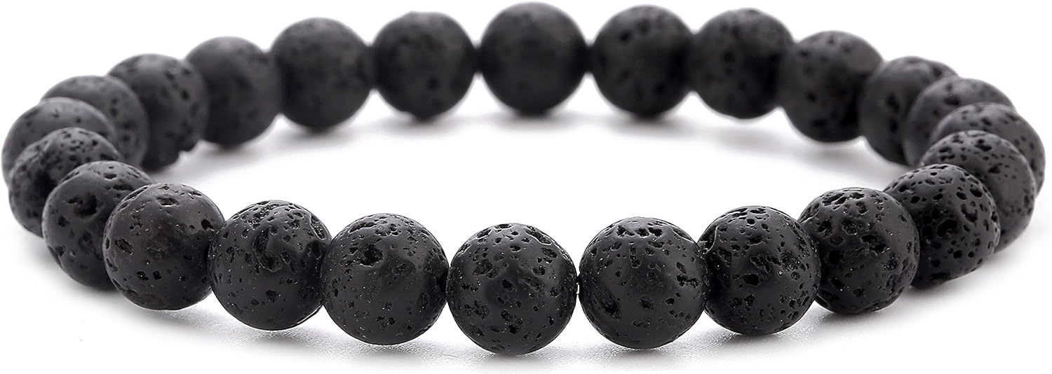 Men Women 8mm Natural Stone Lava Rock Diffuser Bracelet Elastic Yoga Agate Beads Bracelet Bangle