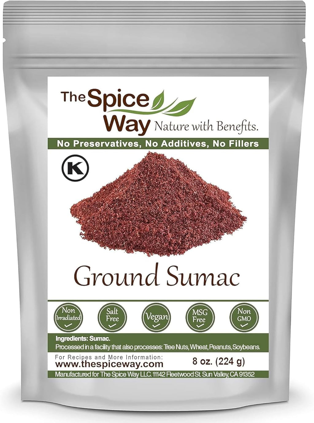 The Spice Way - Pure 100% Sumac, No Salt, no GMO, no Irradiation, Spice Seasoning Powder 8 oz (resealable bag) (Sumak)