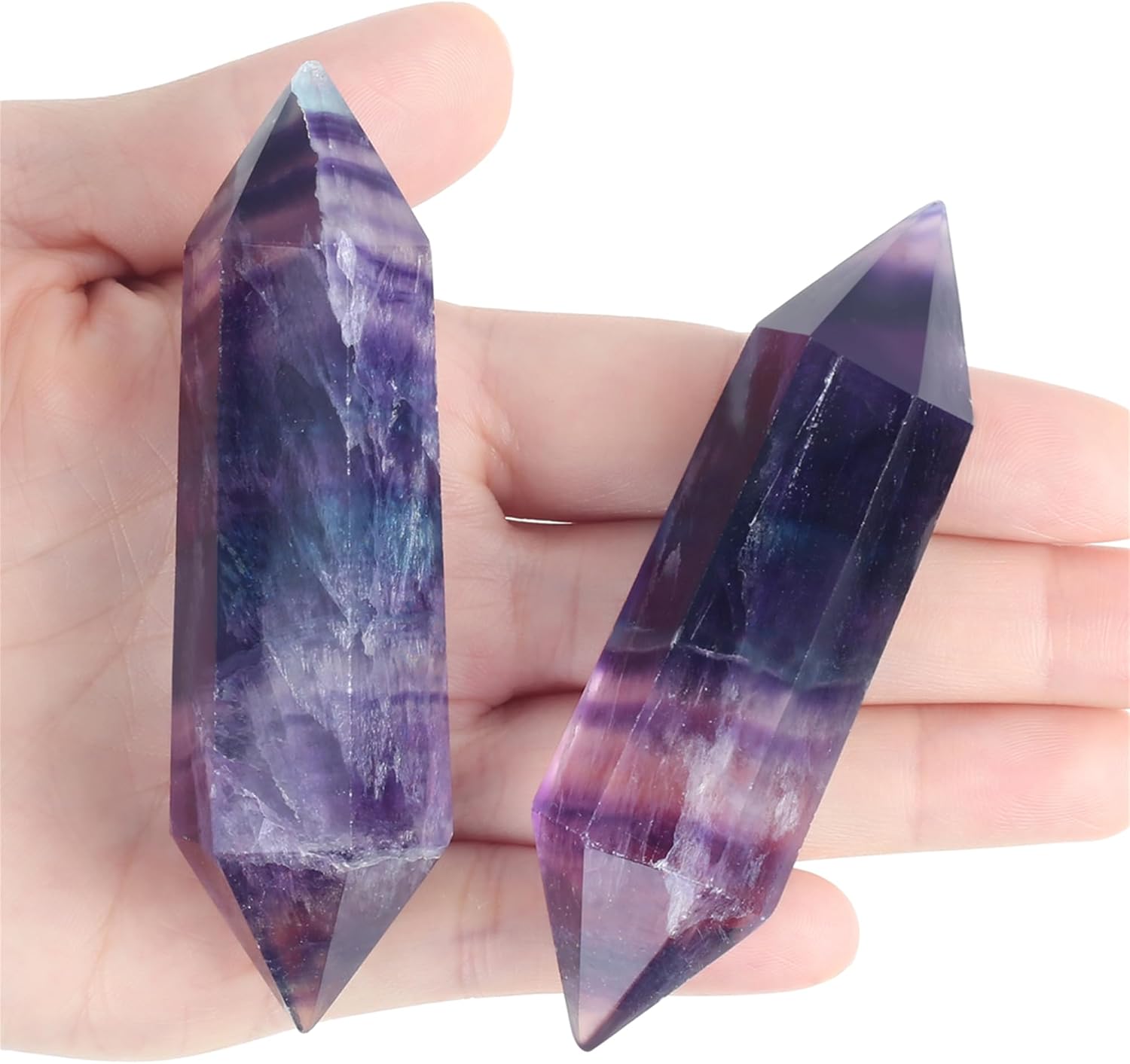 YATOJUZI 3.5" Rainbow Fluorite Healing Crystals Wand Natural Crystals and Healing Stones Large Hexagonal Fluorite Crystal Points for Meditation Divination Reiki Energy Balancing 1PCS
