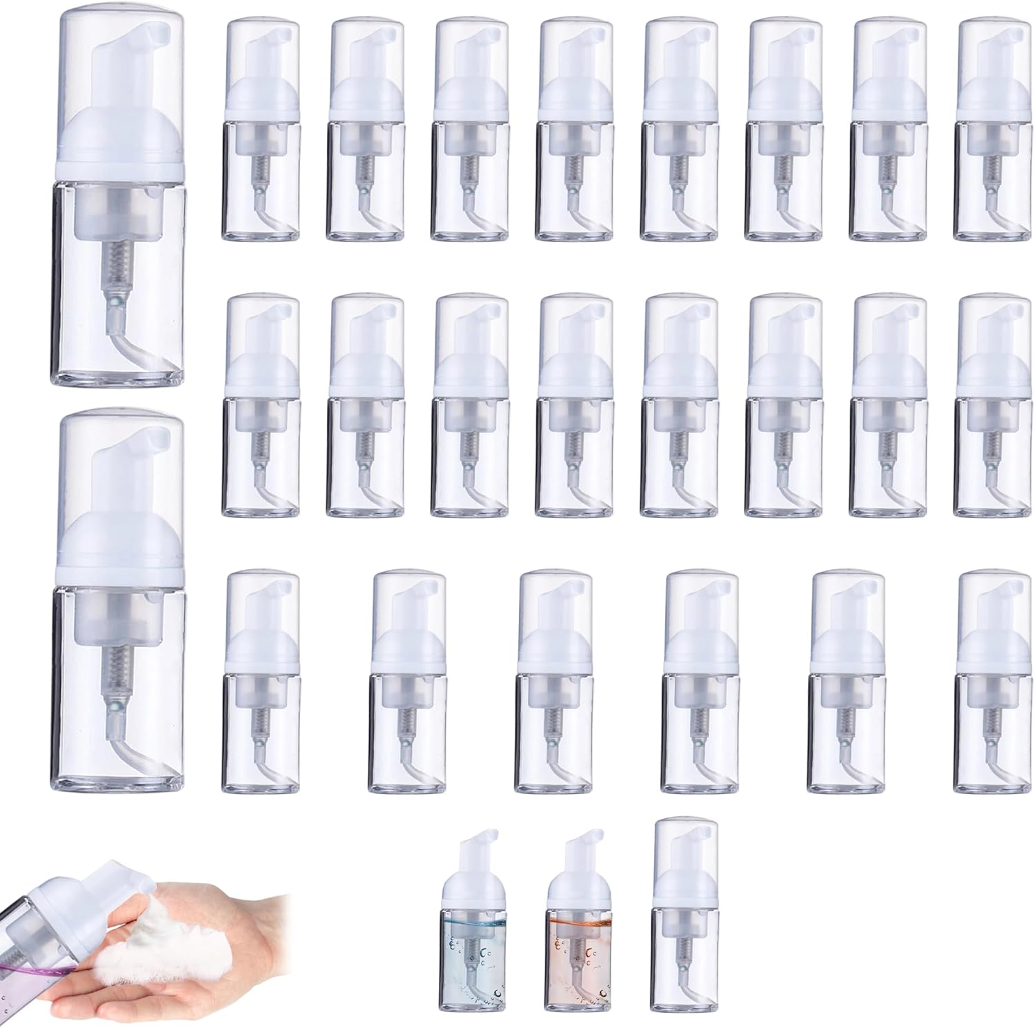 24 Pcs Foam Pump Bottle 1 oz Small Size Mousse Foam Soap Dispenser,Clear Plastic Empty Refillable Foam Bottle,Mini Foam Pump Bottle for Face Wash Shampoo Skin Care（30 ml）