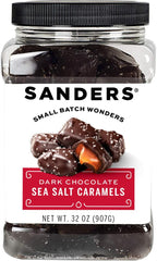 Sanders Dark Chocolate Sea Salt Caramels (32 oz Tub) – Handcrafted Small Batch Slow Cooked Caramel, Sea Salt Dark Chocolate with Rich Indulgent Flavor, Sweet & Salty