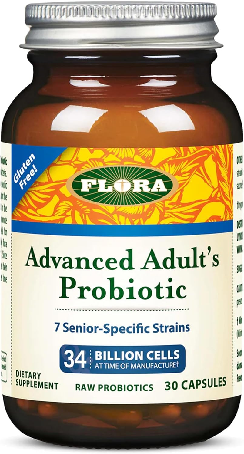 Flora - Advanced Adult's Blend Probiotic, Seven Senior-Specific Strains, Gluten Free, Raw Probiotic with 34 Billion Cells, 30 Capsules
