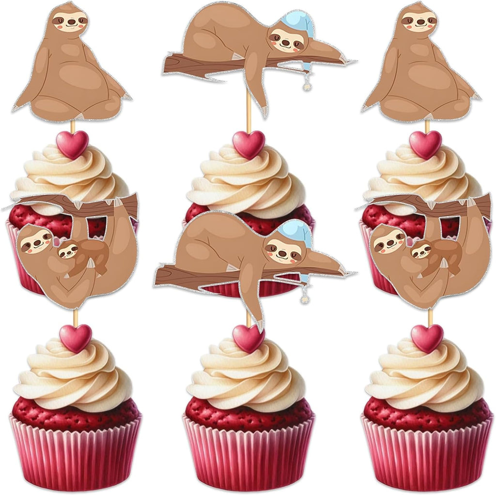 18pcs Glitter Sloth Cupcake Topper for Animal Theme Party Favors Decorations Men Women Happy Birthday Party Decor Supplies