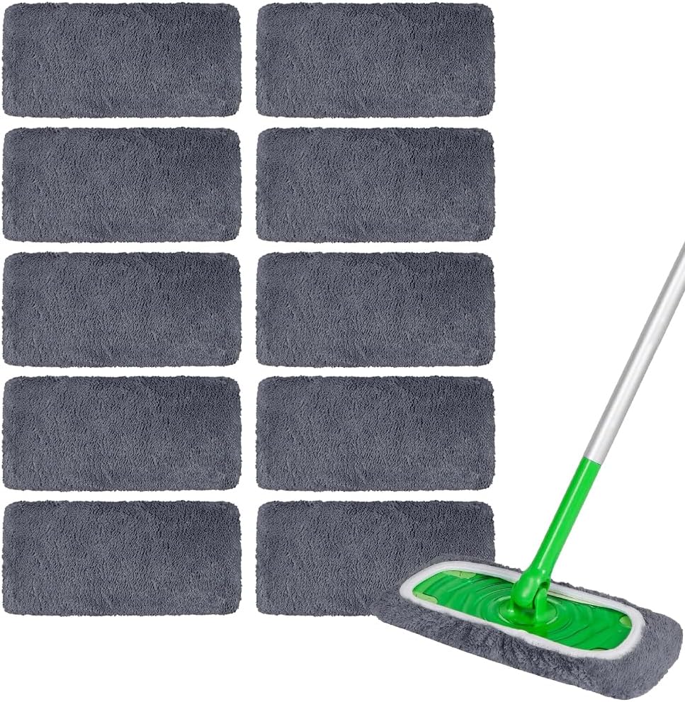 8 Pack Grey Microfiber Mop Pads - Reusable Washable Refills for Wet & Dry Floor Cleaning - Fits Most Standard Mops - Household Cleaning Pads