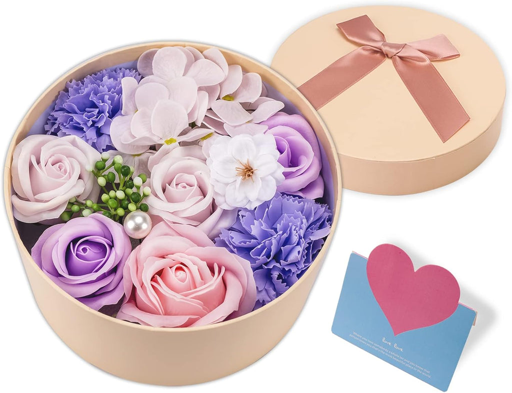 Rose Soap Petals Gift Set - Floral Scented Bath Soap with Essential Oils in Decorative Flower Box, Valentine Soap & Flower Soap for Women, Perfect for Valentine's Day, Christmas & Home Decor (Purple)