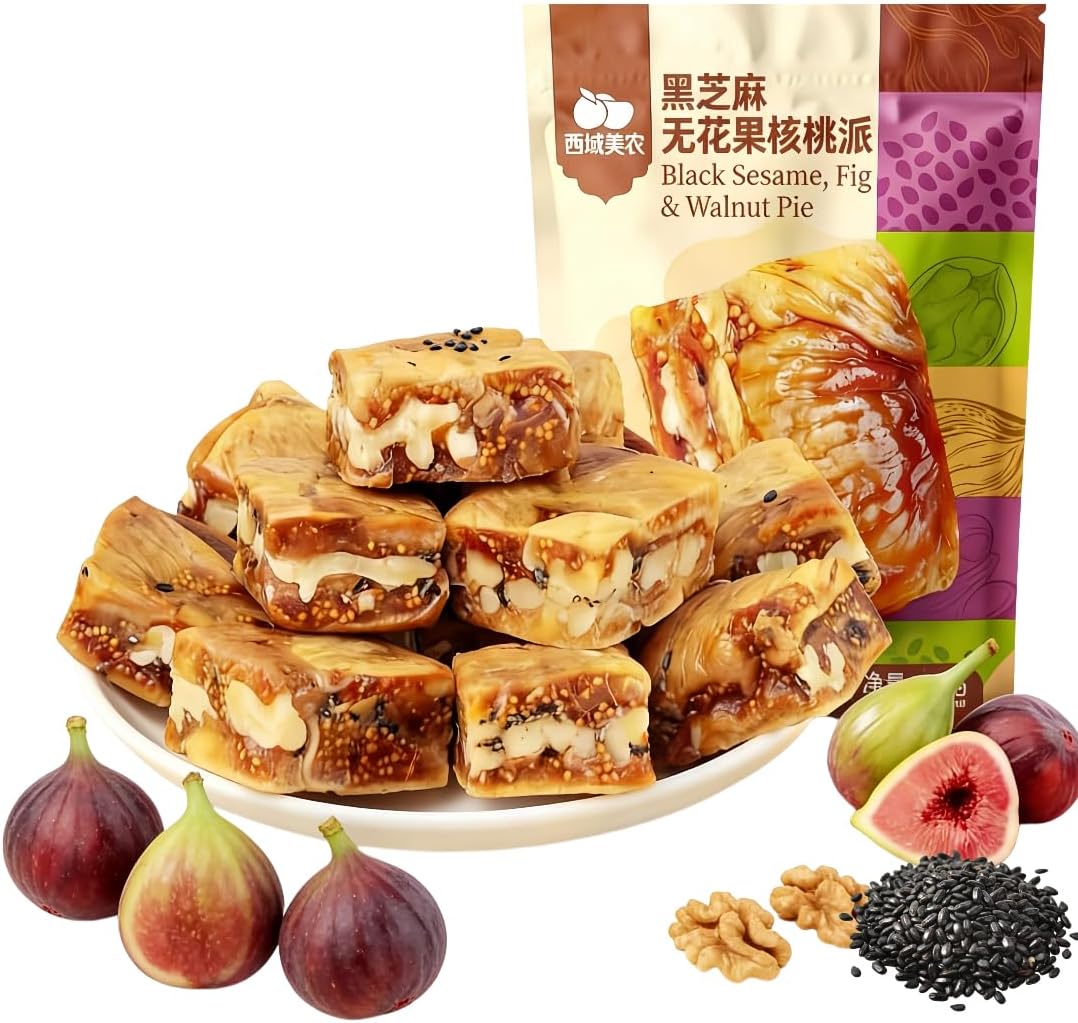 Fig Walnut Black Sesame Pie 158g,Fig Bar,Fichi Fig and Walnut Bites, Added Black Sesame Seeds,Nutritious Nut Snack,Individually Packaged & Portable Healthy Nutritious Dessert,Healthy Energy Bar