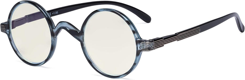 Eyekepper Round Blue Light Filter Glasses Women Men - Blocking UV Ray Anti Screen Glare Computer Readers - Blue/Tortoise +2.00