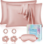 my novel things Satin Pillowcase Gift with Silk Satin Sleep Mask 4 Scrunchies, 2Pack Standard Size Pillow Cases Luxury Gifts for Women Mom Mother Wife Birthday Valentines Day Wedding for Girlfriend