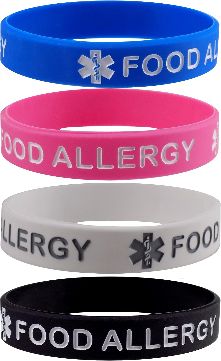 Food Allergy Children's Medical Alert ID Bracelets Child Size (7 inches) 4 Pack