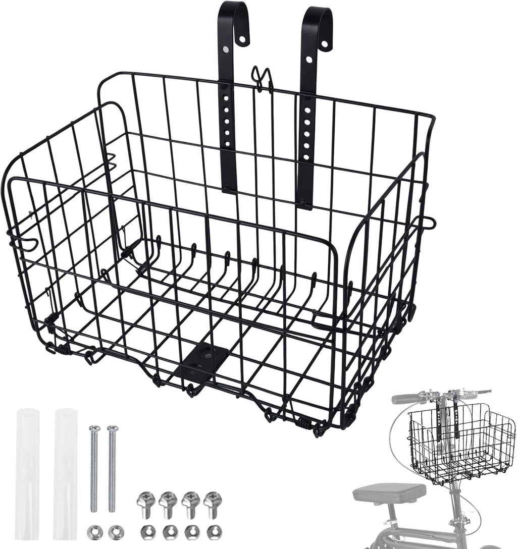 Knee Scooter Basket Accessory, Removable Wire Basket, Fits Most Knee Scooter Models, Easy Installation, Foldable Design, Black Metal Handlebar Mount