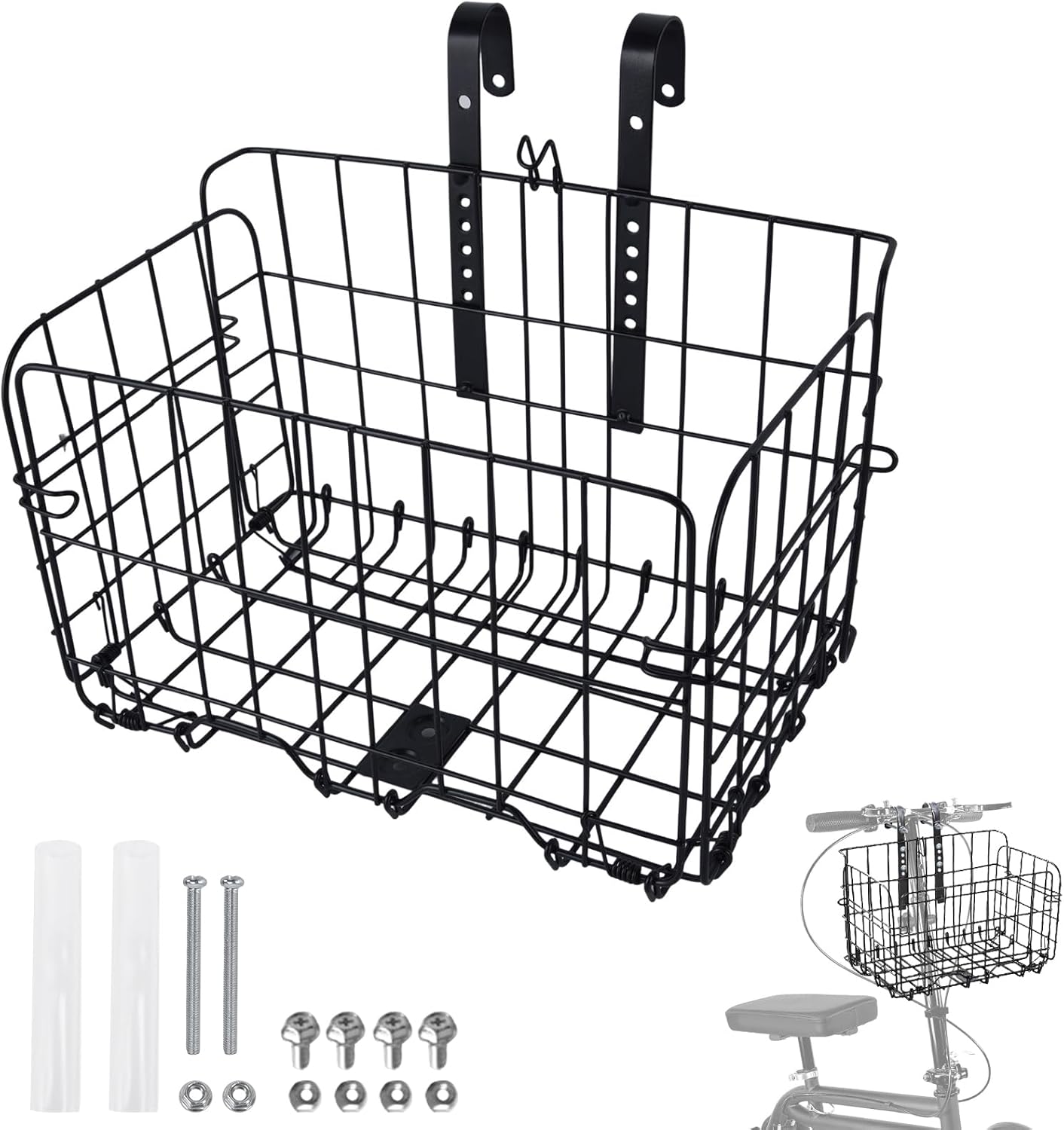 Knee Scooter Basket Accessory, Removable Wire Basket, Fits Most Knee Scooter Models, Easy Installation, Foldable Design, Black Metal Handlebar Mount