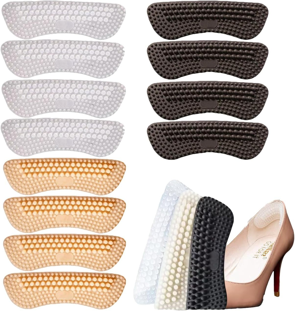 6 Pairs Silicone Heel Pads & Grips for Shoes - Anti Slip Heel Protectors with Bump Design,Transparent Black Nude, Sticky Adhesive Backing, Universal Fit for Heels Sneakers Boots (Thickness：0.2in)