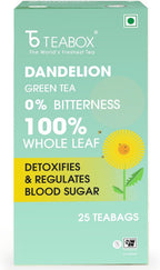 Teabox Premium Darjeeling Green Tea With Dandelion Roots | 100% Whole Leaf & 0% Bitterness | Green Tea From The Himalayas | 25 Tea Bags (Low Caffeine)