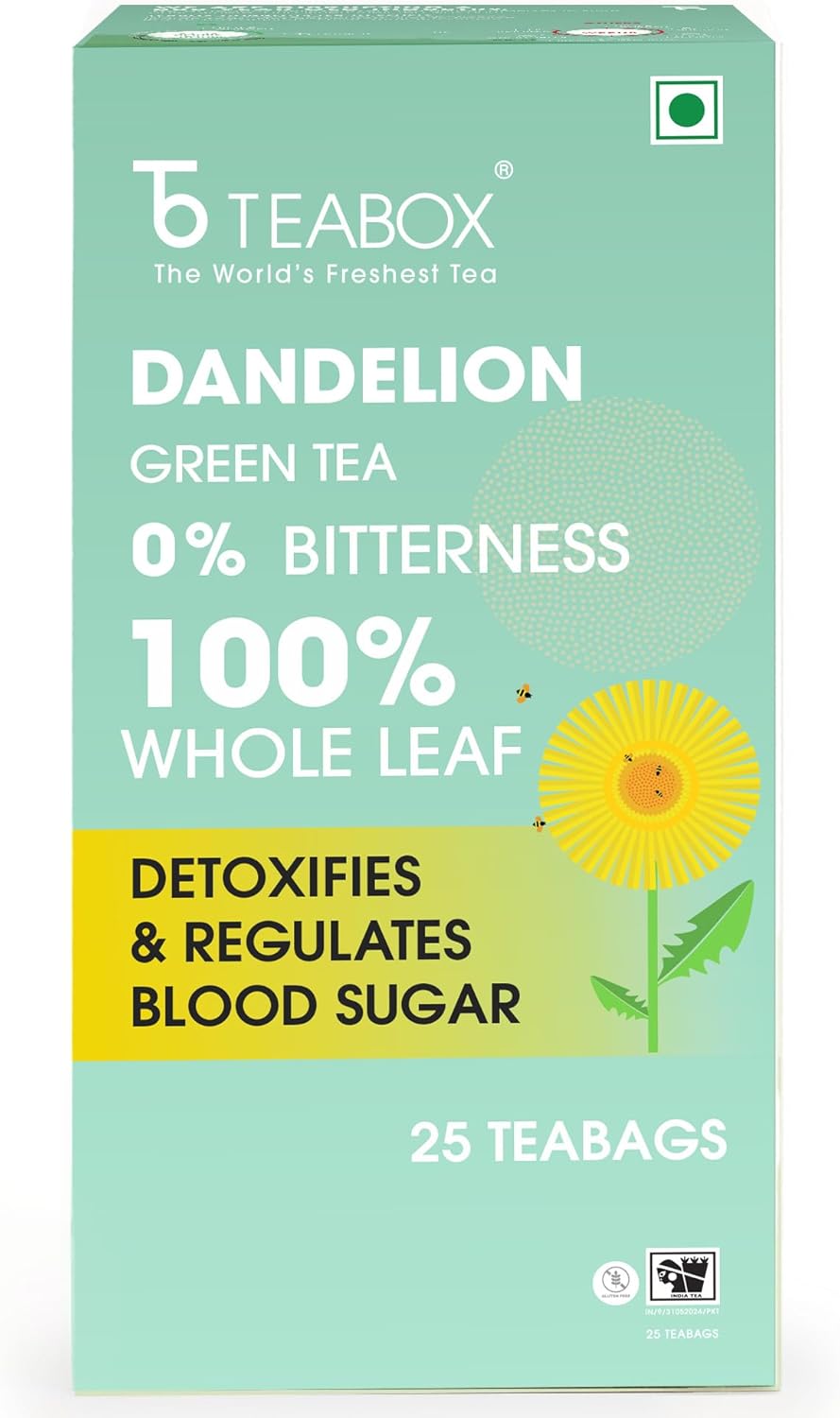 Teabox Premium Darjeeling Green Tea With Dandelion Roots | 100% Whole Leaf & 0% Bitterness | Green Tea From The Himalayas | 25 Tea Bags (Low Caffeine)
