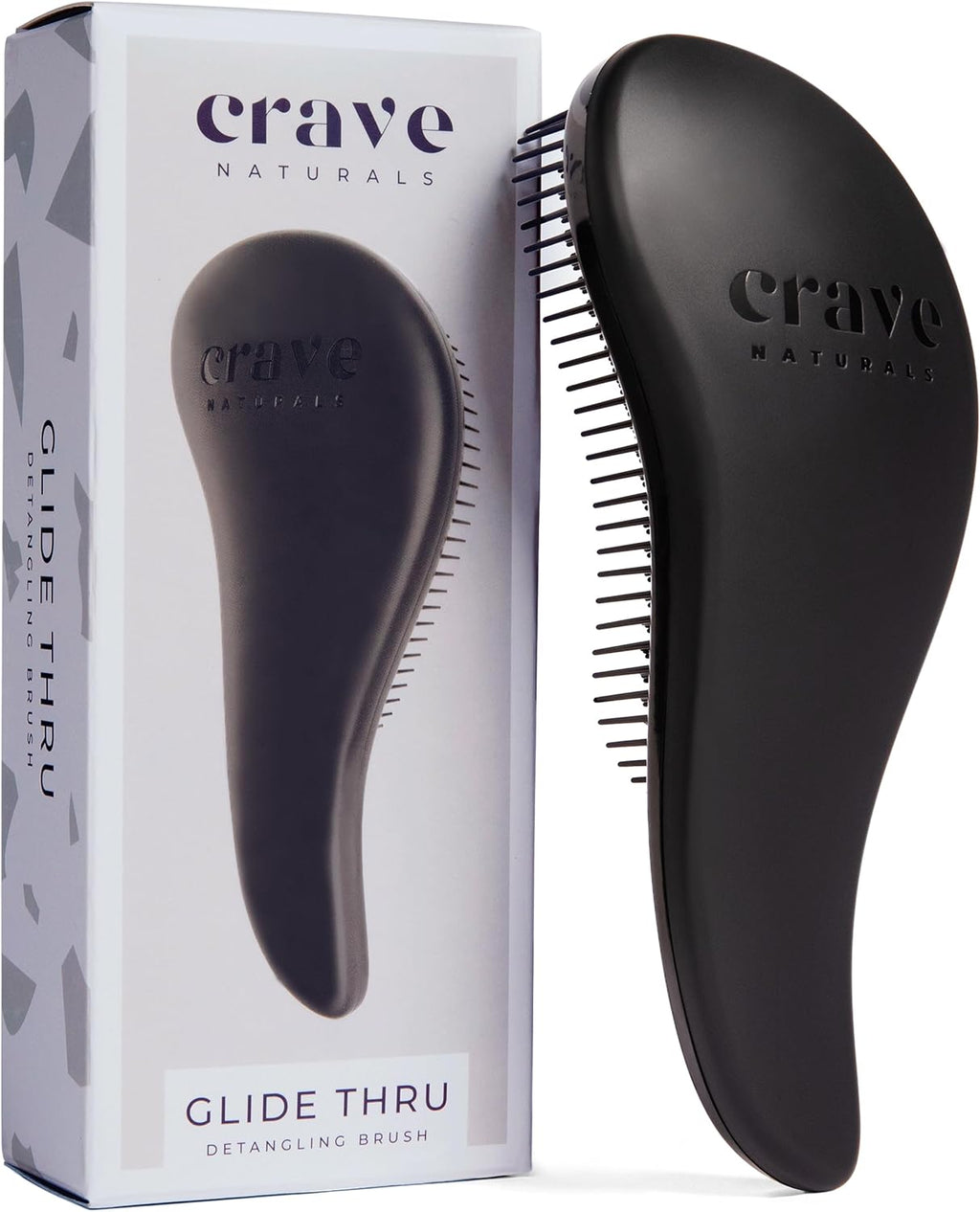 Crave Naturals Glide Thru Detangling Brush, Detangler Brush for Curly, Straight, Wet and Dry Hair Comb for Adults and Kids, Hair Accessories for Women, Black