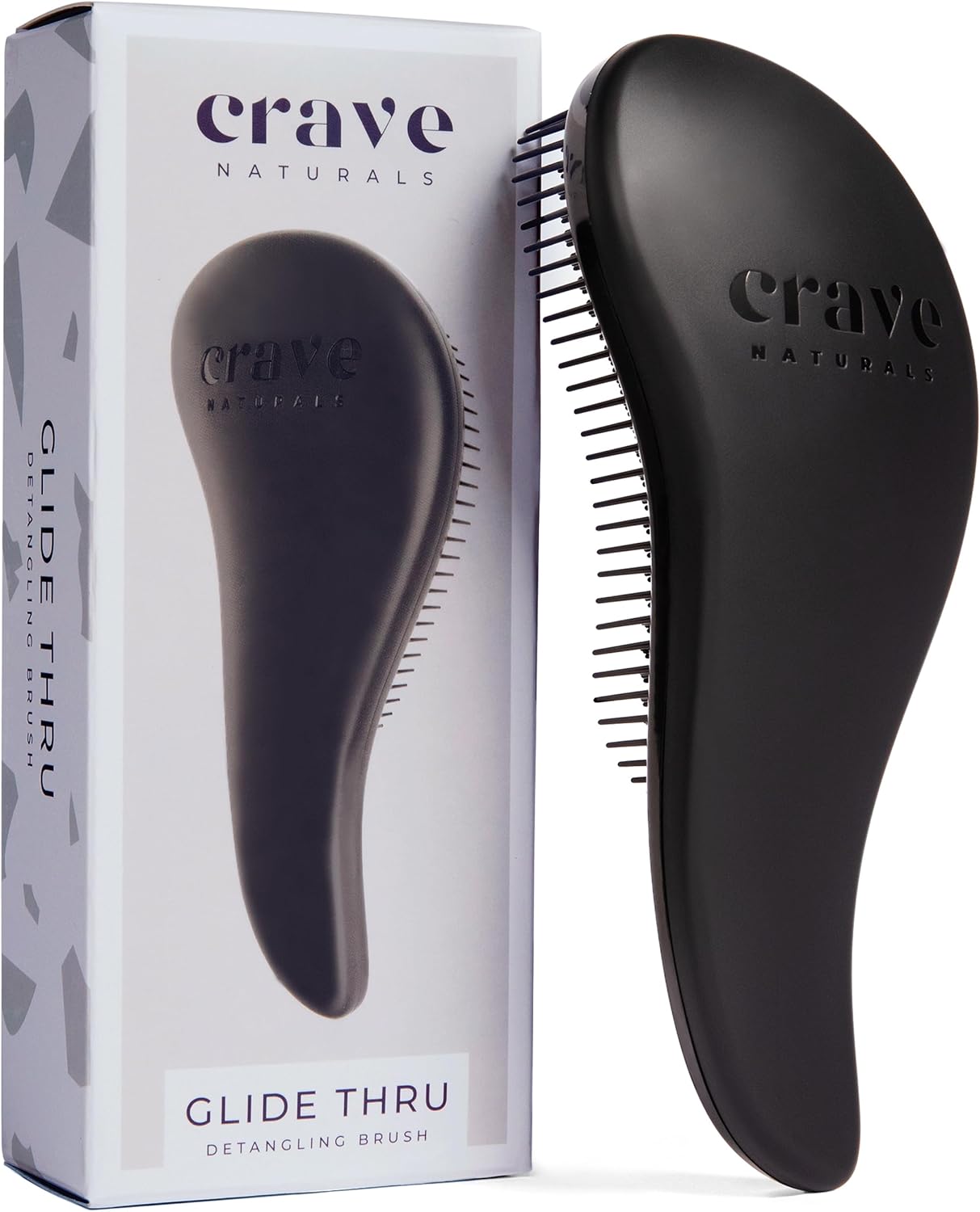 Crave Naturals Glide Thru Detangling Brush, Detangler Brush for Curly, Straight, Wet and Dry Hair Comb for Adults and Kids, Hair Accessories for Women, Black