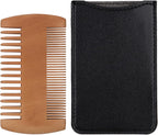 Pearwood Beard Comb, Wooden Beard Comb for Men with Leather Case, Dual-Sided Teeth for Beard Grooming