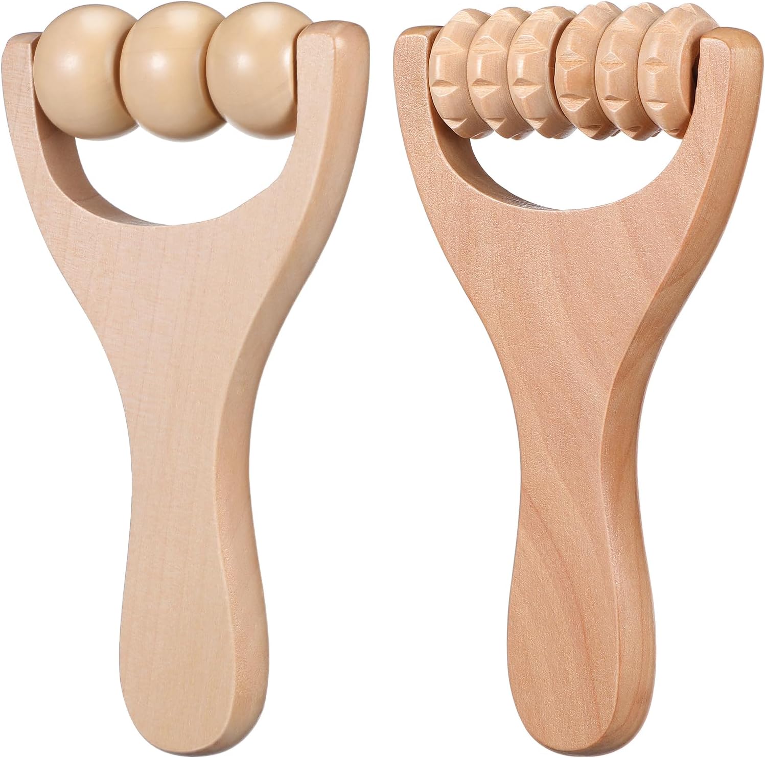 Ciieeo 2Pcs Wooden Massage Roller Muscle Relief/Gift, Wood Massage Tool, Wooden Roller Tools for Body Care and Relaxation, Manual Massage Roller Tool for Daily Home Use (3 Bead Gear Roller)