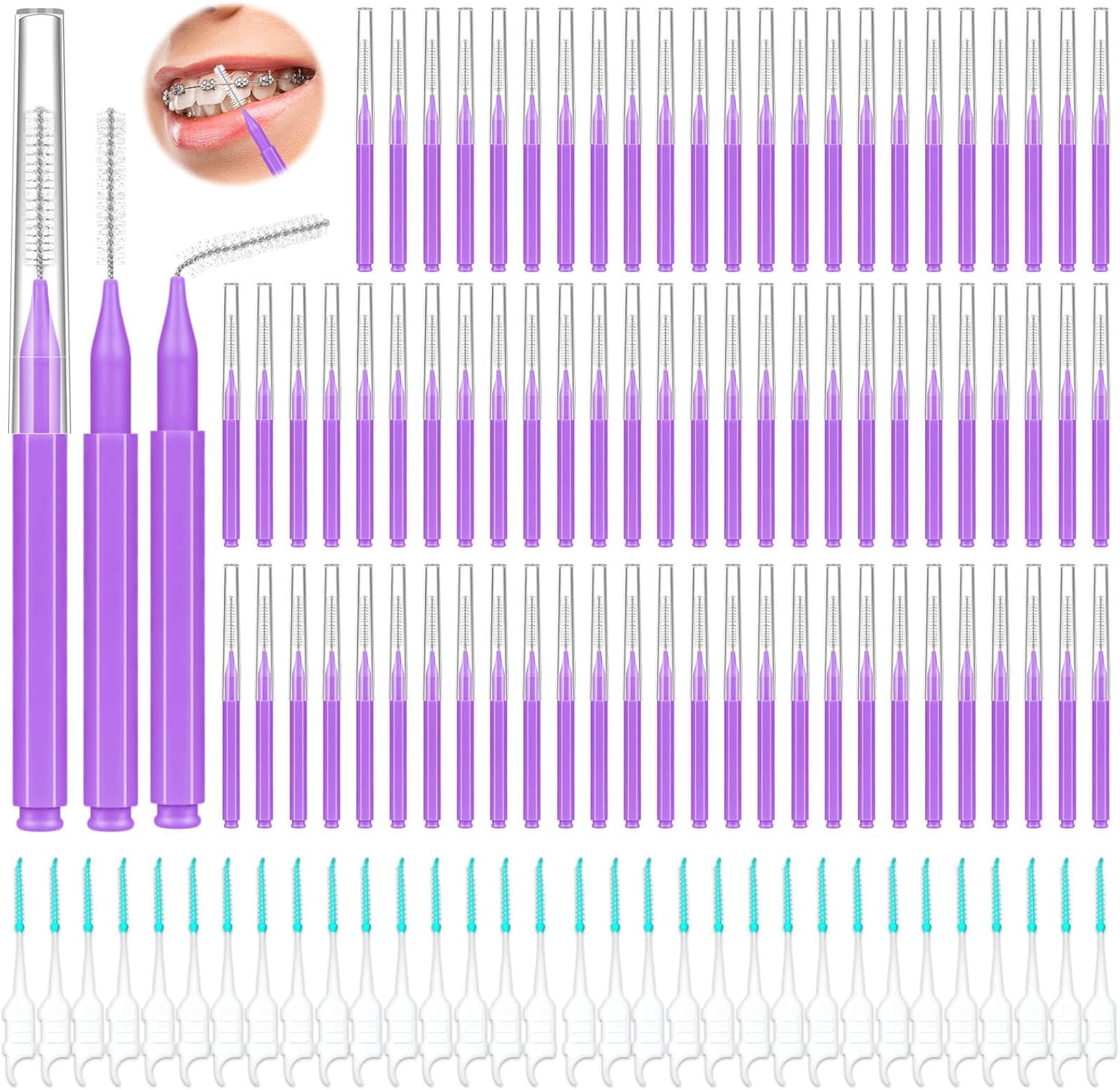 Lezmarket 300PCS Interdental Brushes for Braces, Soft and Bendable Dental Brush for Orthodontic Braces, Braces Cleaner Brush Tooth Pick Teeth Flossers Brushes for Teeth (Purple)