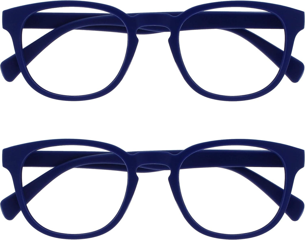 OPULIZE POP Reading Glasses for Women Men,Scratch Resistant Round Matt Frame with Spring Hinges, Blue +1.50 (Pack of 2)