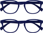 OPULIZE POP Reading Glasses for Women Men,Scratch Resistant Round Matt Frame with Spring Hinges, Blue +2.00 (Pack of 2)