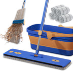 16.5" Self Wringing Flat Mop and Bucket Set, 55" Long Handle Microfiber Mop for Floor and Wall Cleaning, Hands-Free Wet & Dry Mop with Squeegee, 5 Replacement Pads & Collapsible Bucket