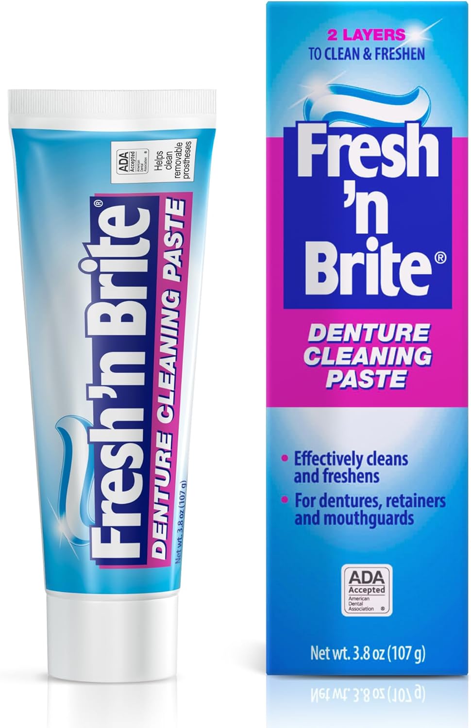 Fresh 'n Brite Denture Cleaner Paste, ADA Accepted Dual Action Formula for Fresh Breath & Gentle Care of Dentures, 1 Count