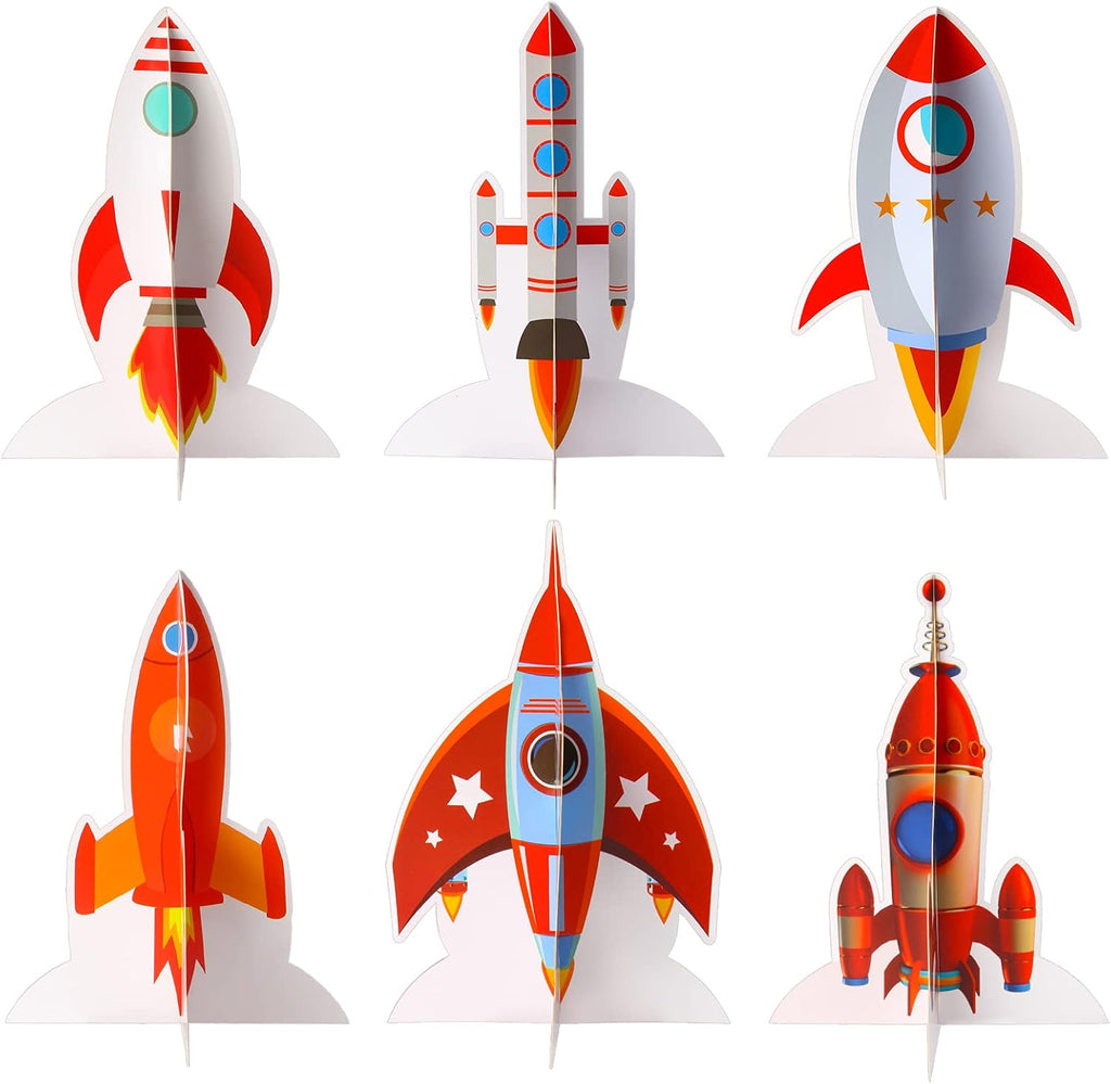 Yewong 6 Pieces Outer Space 3D Table Centerpiece Blast Off Spaceship Rocket Paper Cutout Table Topper for Outer Space Party Decoration Birthday Baby Shower Supplies
