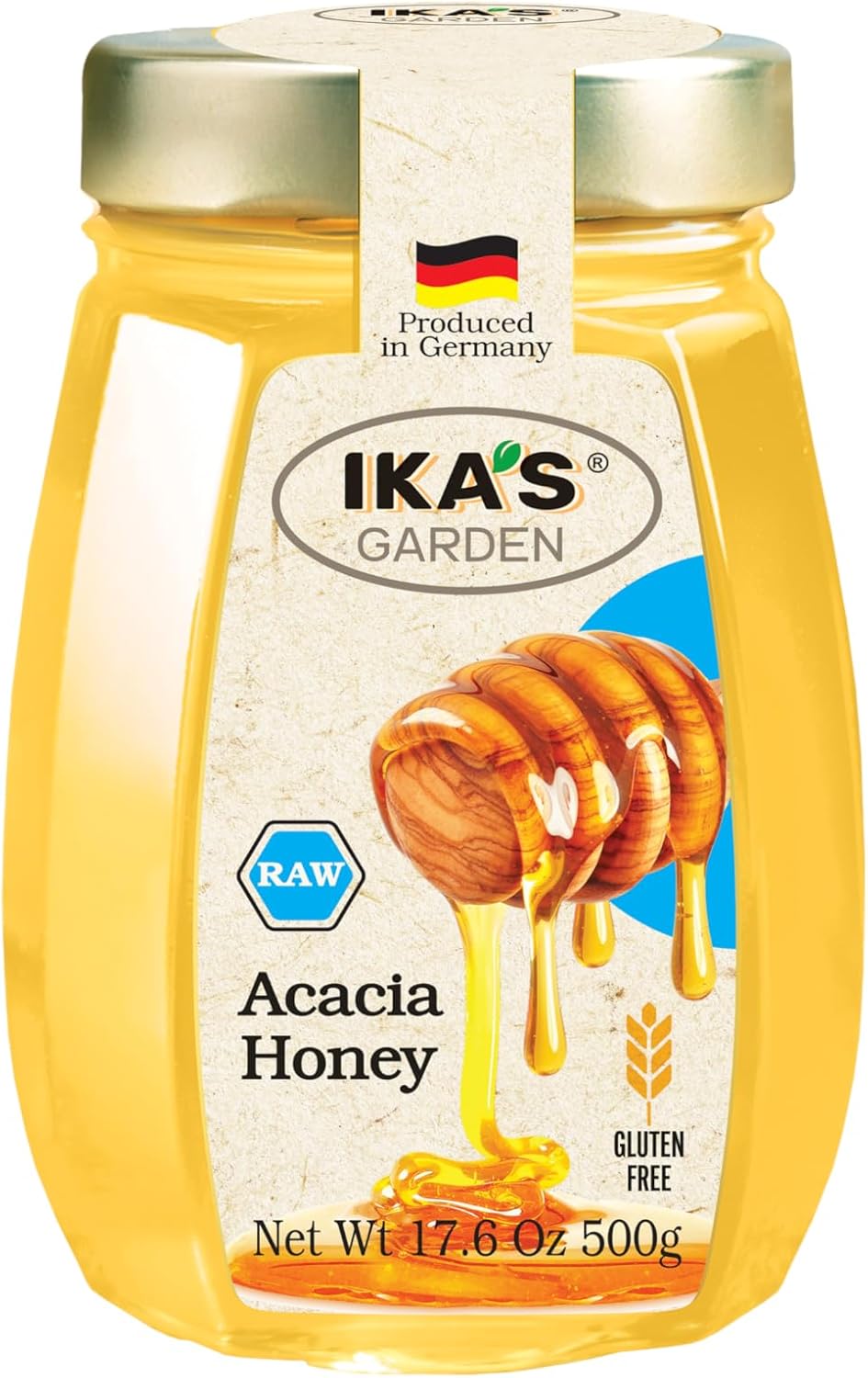 Ika’s Garden Raw Acacia Honey – 100% Pure, Unfiltered, Gluten-Free – Product of Germany, 17.6 oz (500g) Jar