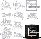 10 PCS Silver Happy Birthday Acrylic Cake Toppers Mirrored Side Cake Decorations Inserts 10 Styles