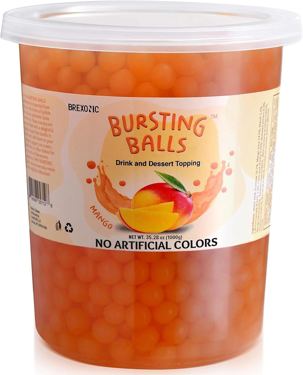 BREXONIC Popping Boba Pearls Bursting Tea Balls Drink & Dessert Topping Strawberry Mango Blueberry Passion Fruit Flavored Bubble Tea Tapioca Pearls (Mango, 2 LB 1 Pack)